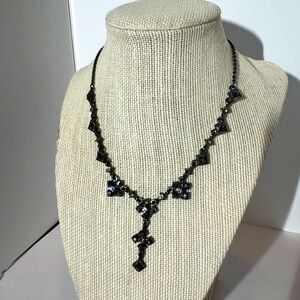 Black and Clear Rhinestone Necklace with Black Chain. (D-Y)